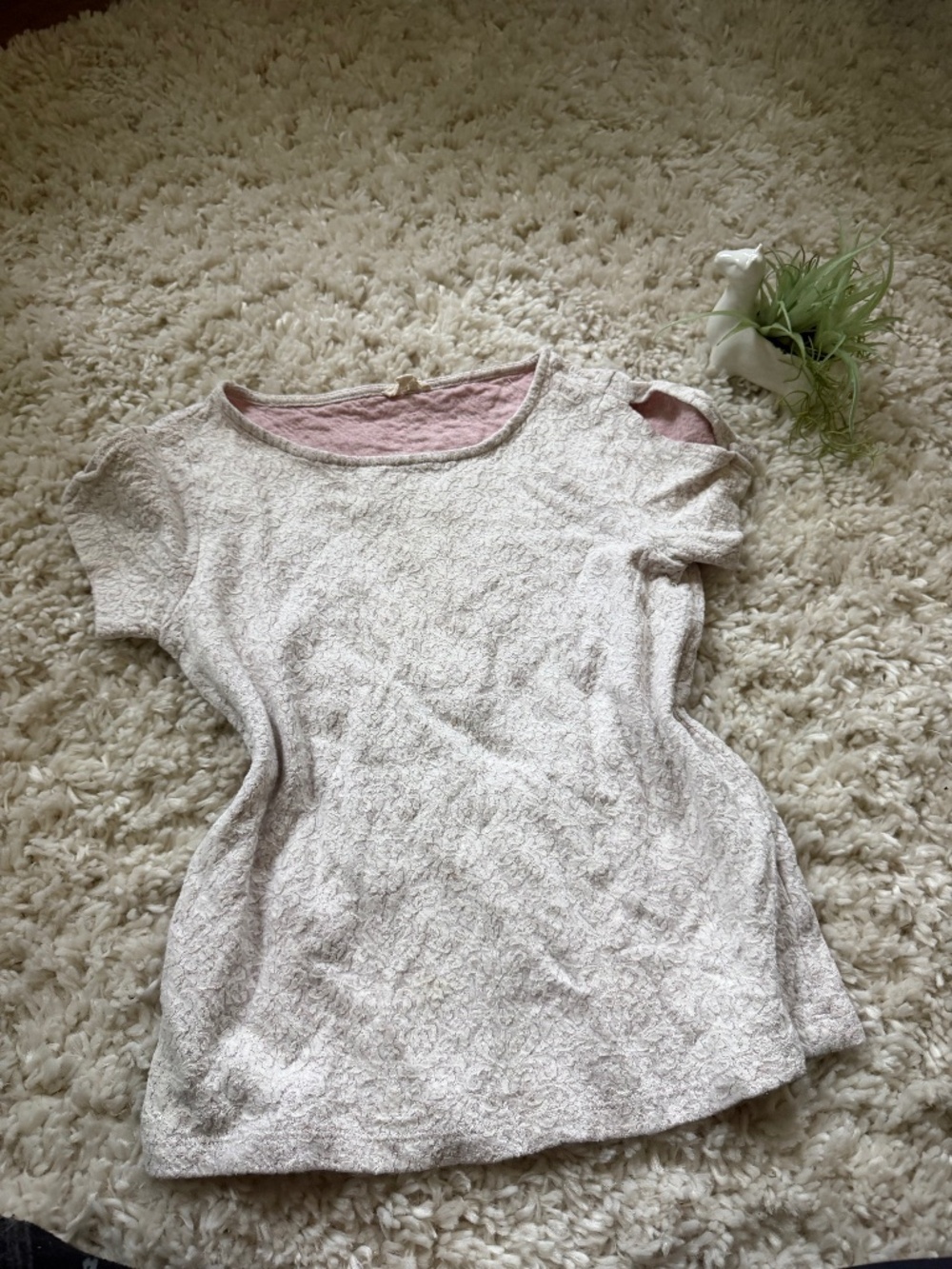 Jane and Delancey Light Pink and Cream cute blouse Short Sleeve Scoop Neck Top-